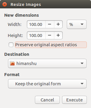 Диалог изменения размера с параметрами