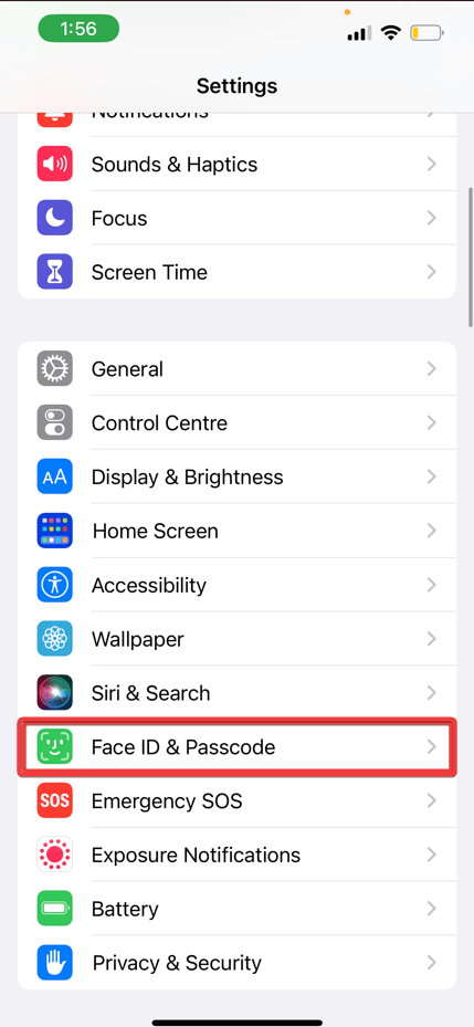 Системные настройки Face ID и код‑пароль