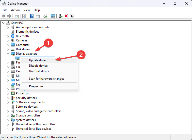 Диспетчер устройств — обновление драйвера видеокарты