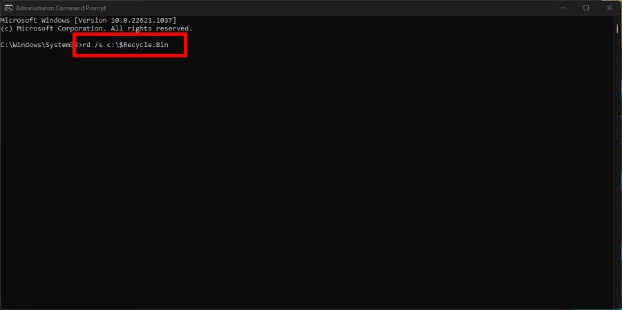 Скриншот: ввод команды rd в Командной строке