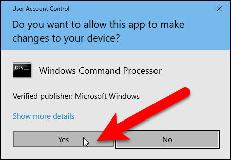 Диалог контроля учётных записей (UAC) с кнопками Да/Нет