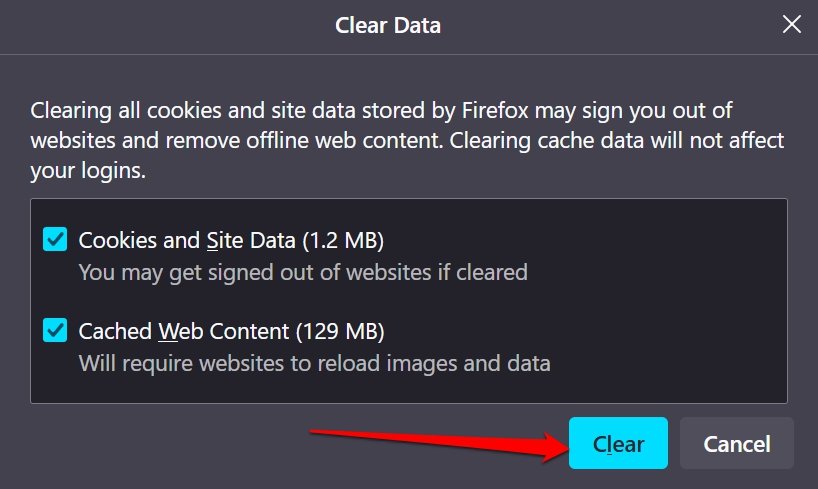 Conferma selezione Cookie e Dati sito memorizzati nella cache in Firefox
