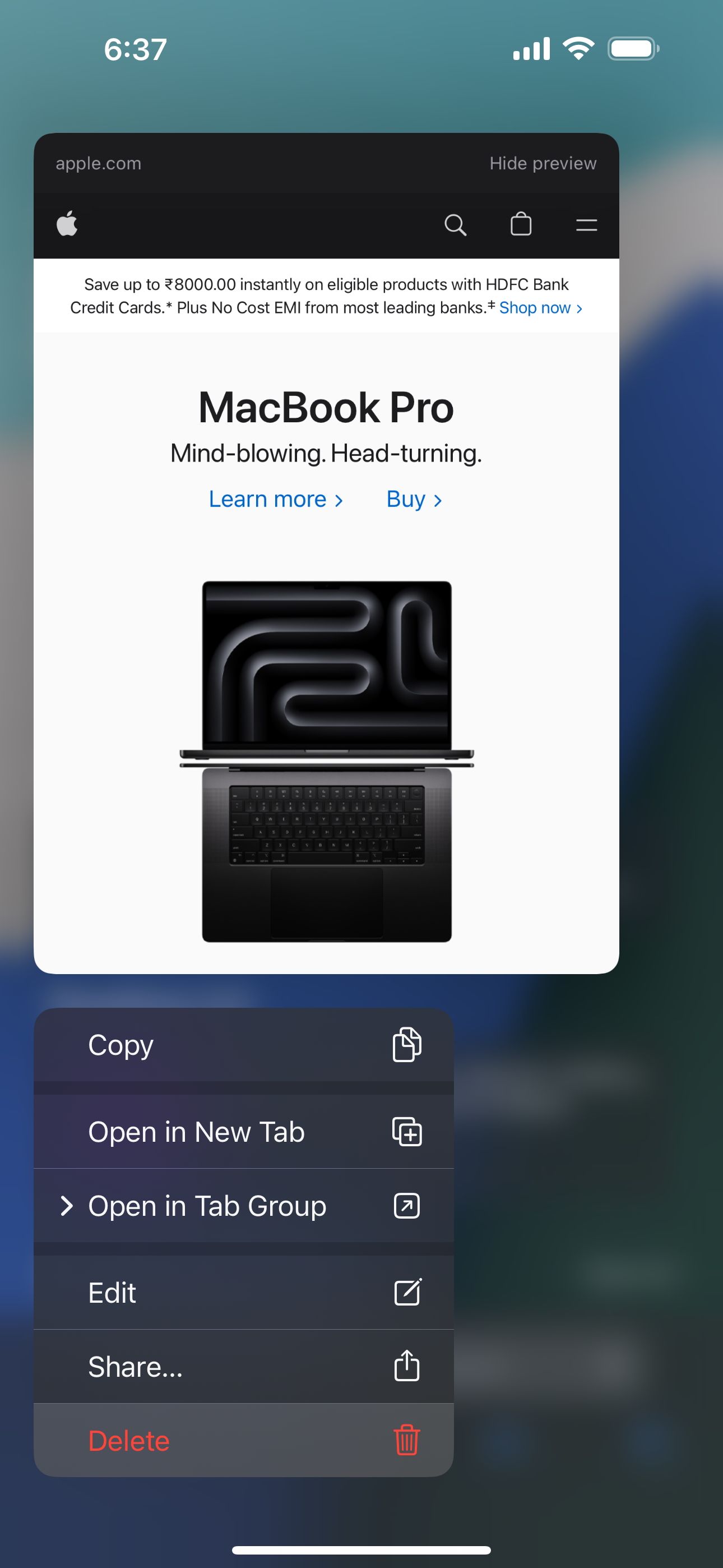 Deleting a frequently visited site in Safari