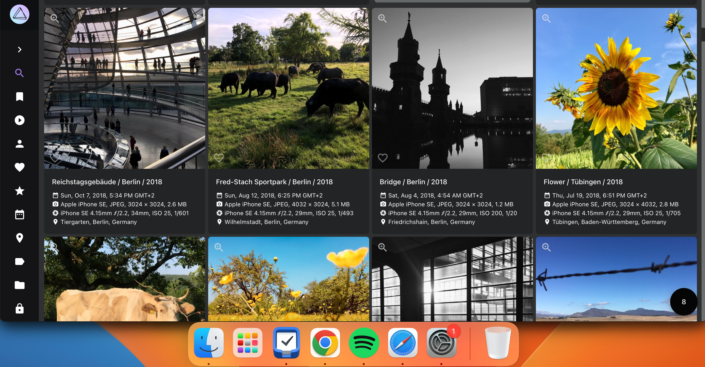 выбор изображения в приложении PhotoPrism