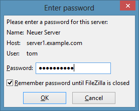 Запрос пароля в FileZilla.
