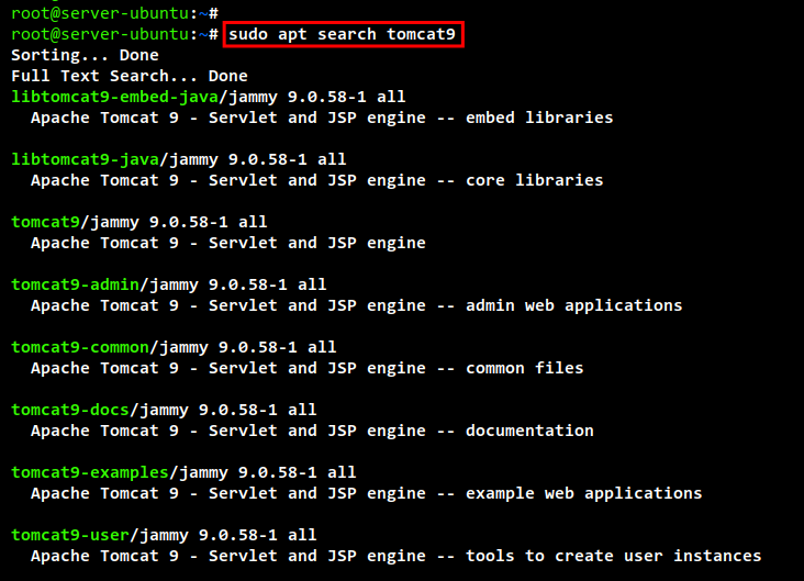 поиск пакетов Tomcat в APT