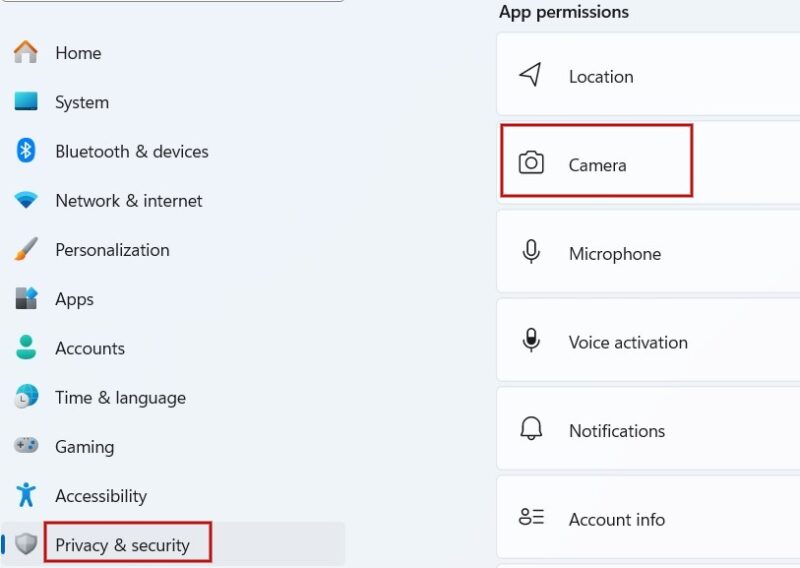 Параметры камеры в Windows