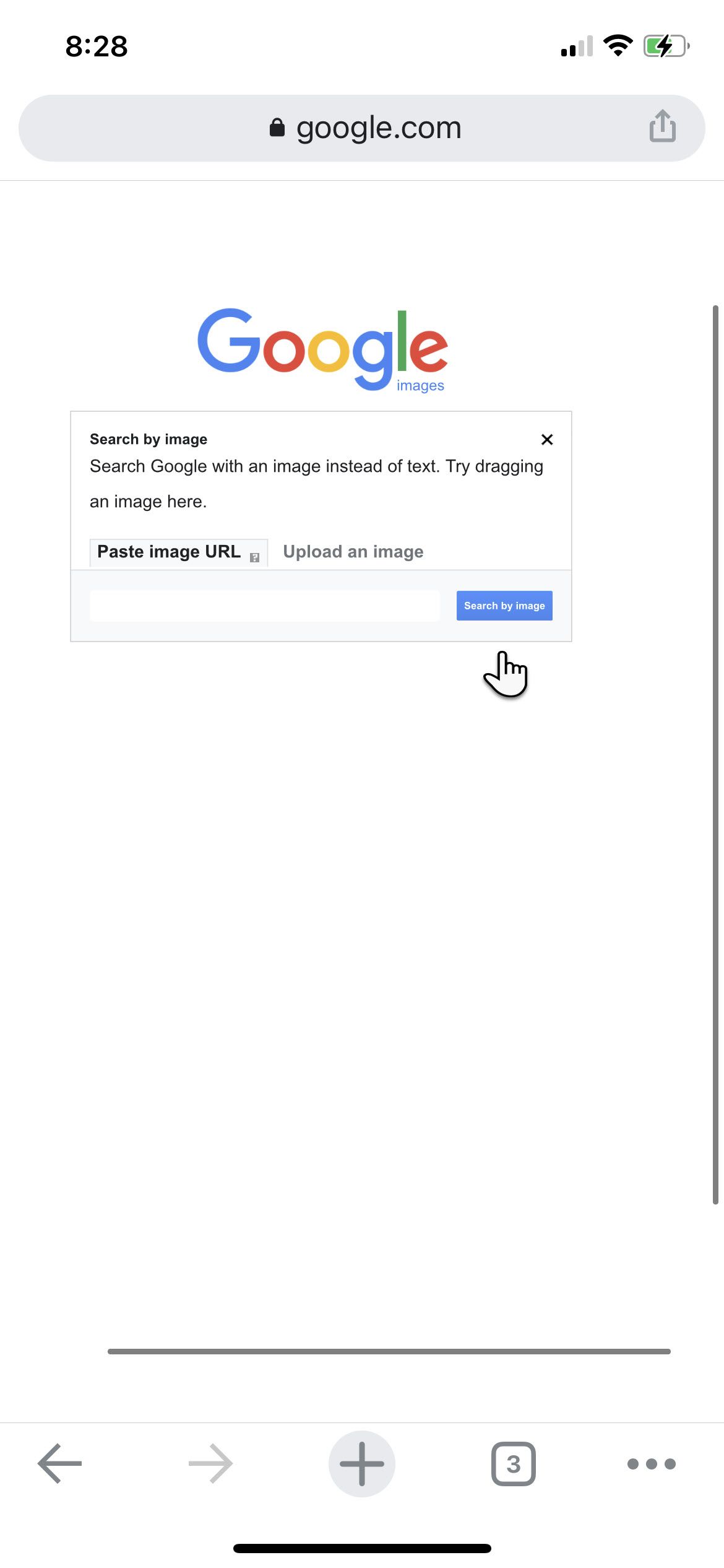 Выбор файла для загрузки в десктоп-версии Google Images
