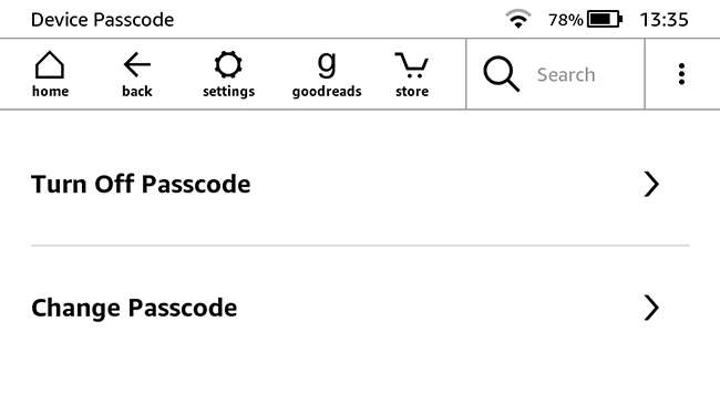 Kindle turn off and change passcode options