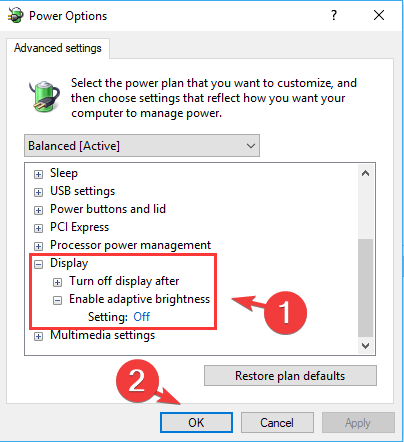 Отключение адаптивной яркости