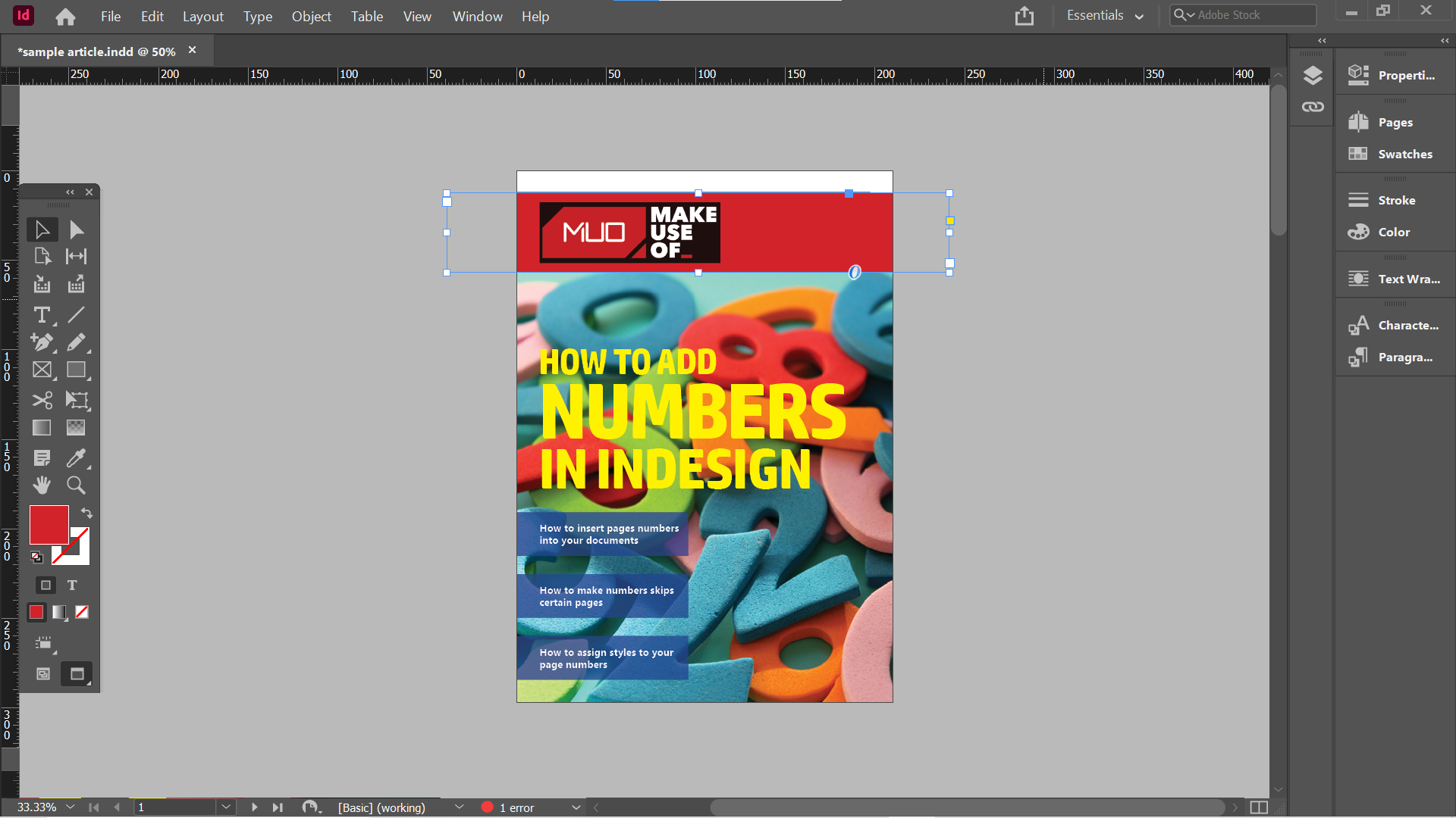 как добавить номера страниц в indesign