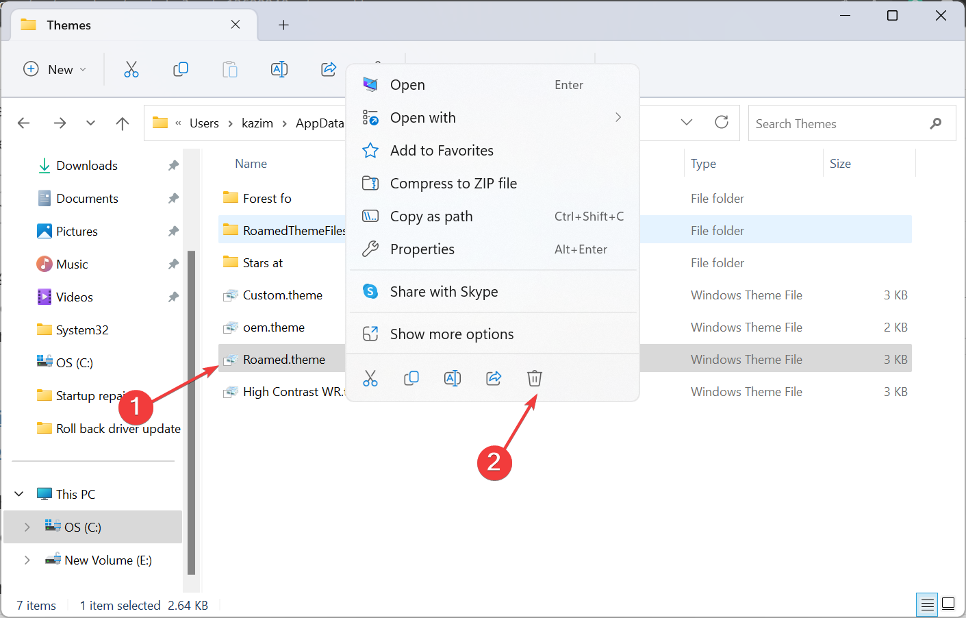 Удалить файл темы в Проводнике