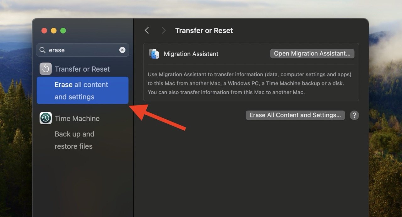Сброс «Стереть контент и настройки» в macOS