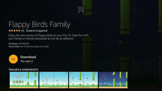 пример установки игры Flappy Birds Family на Fire TV