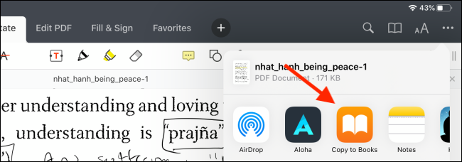 Выберите приложение для передачи PDF
