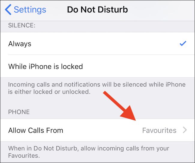 Выберите опцию «Разрешить вызовы от»