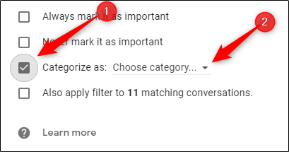 Опция «Категоризировать как»