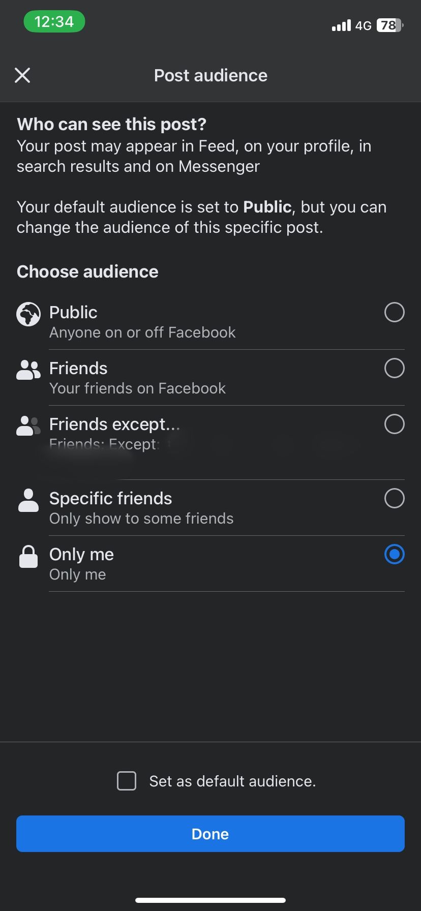 Опции аудитории для поста Facebook