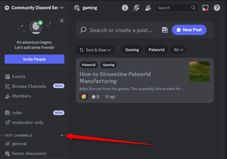 Пример иерархии каналов сервера Discord