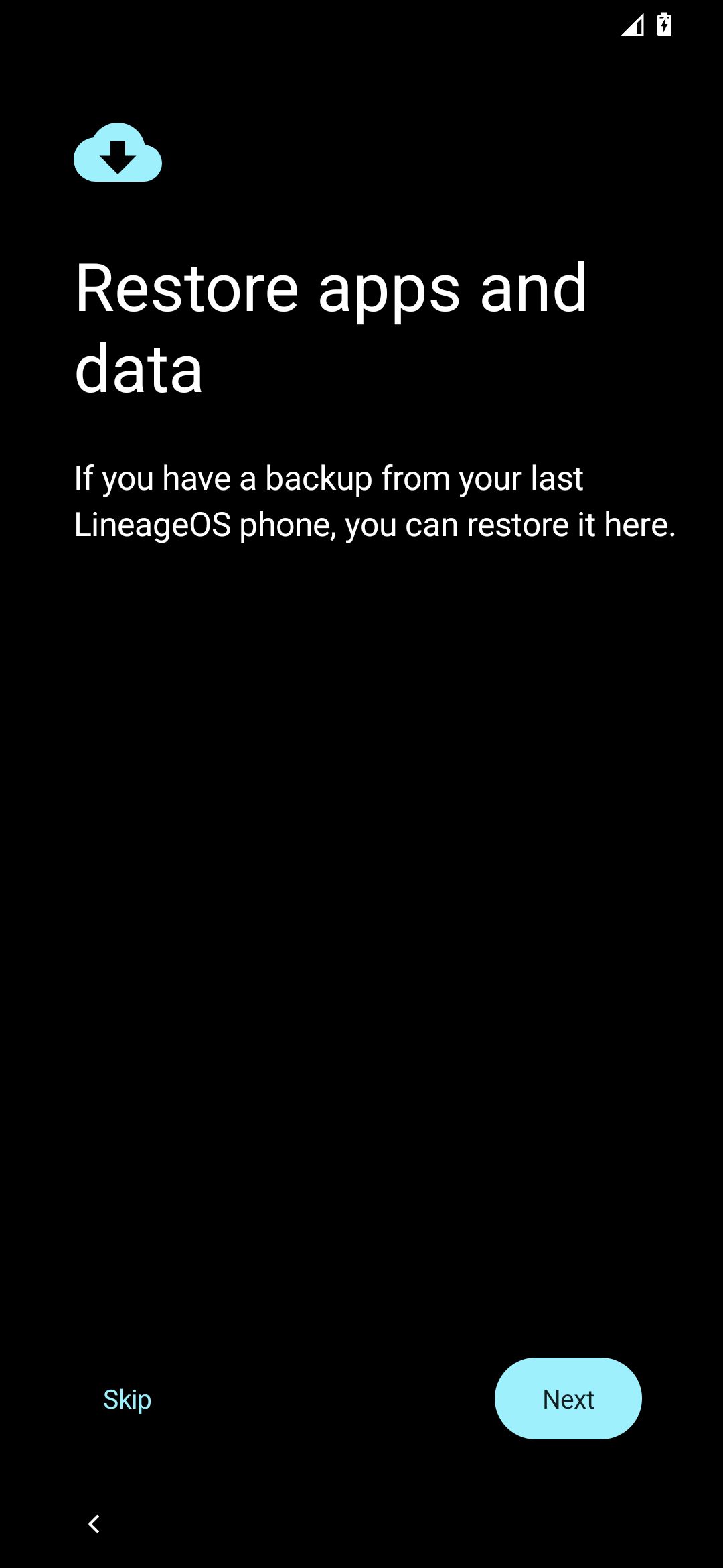 lineageos data and apps restore screen