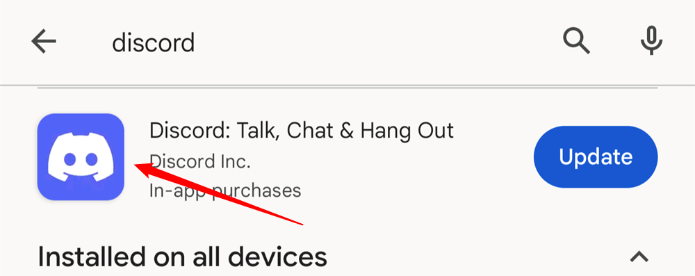 Результат поиска приложения Discord в Google Play.