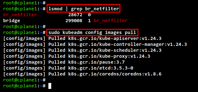 Проверка br_netfilter и загрузка образов kubeadm