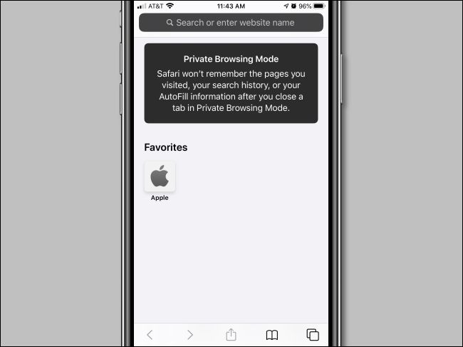 Окно приватного просмотра на iPhone