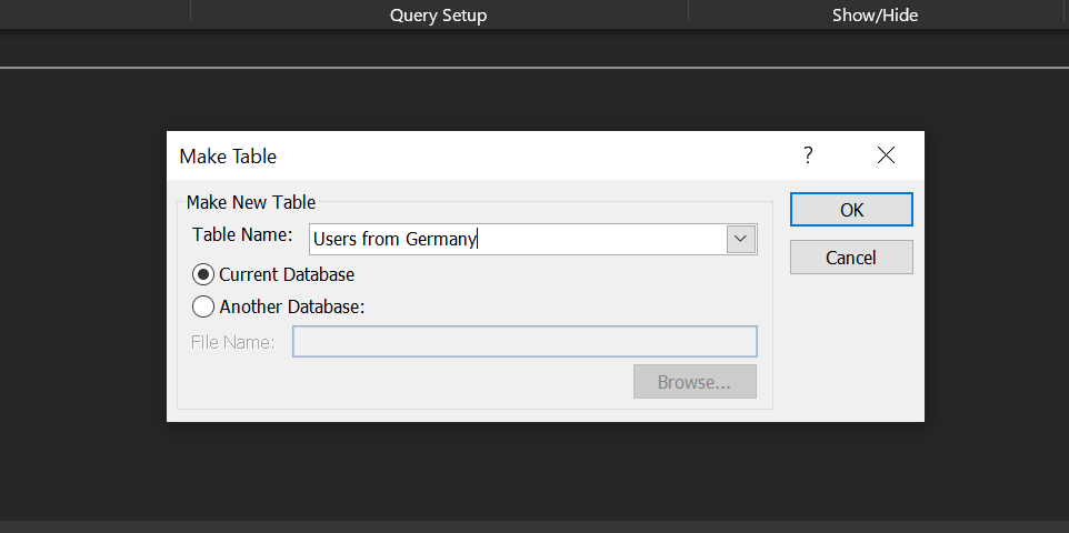 Имя новой таблицы