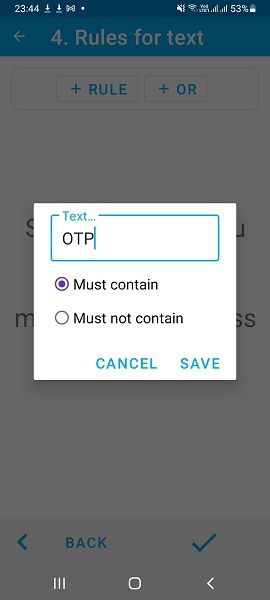 Правило для текста: уведомления по ключевому слову