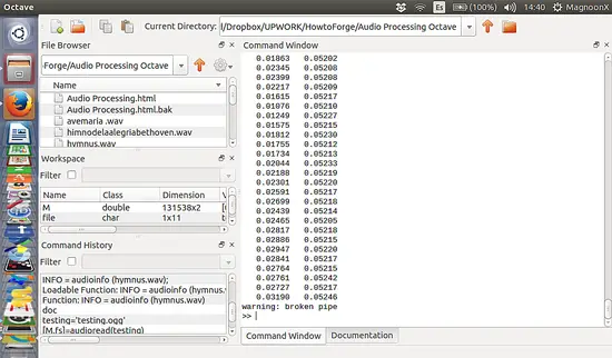 Структура матрицы аудио в Octave