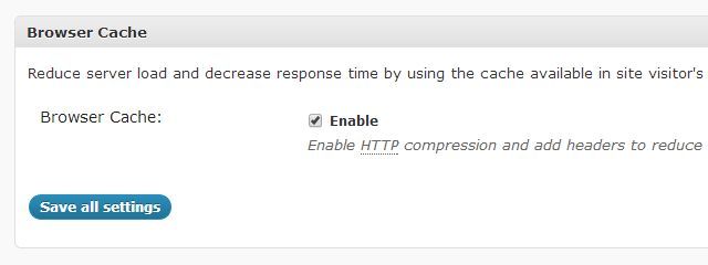 Раздел Browser Cache в панели W3 Total Cache
