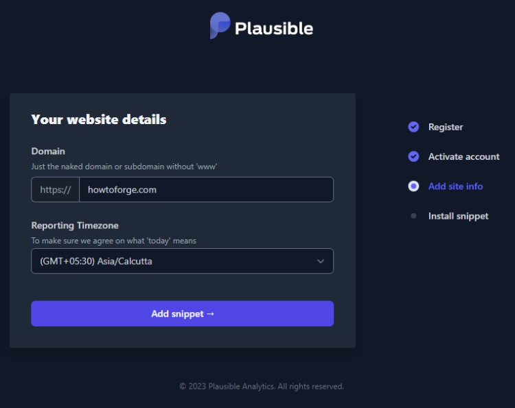 Добавление сайта в Plausible
