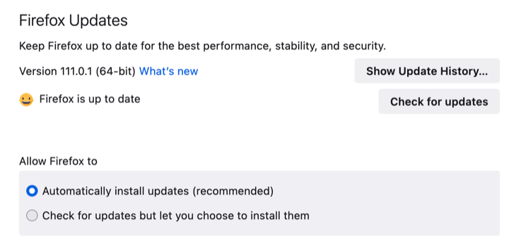 Проверка обновлений в Firefox