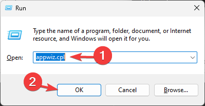 Запуск appwiz.cpl для доступа к программам