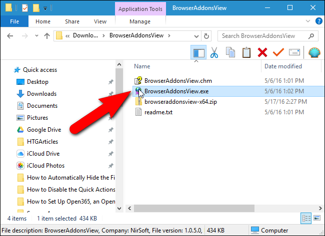 Окно программы с перечислением расширений