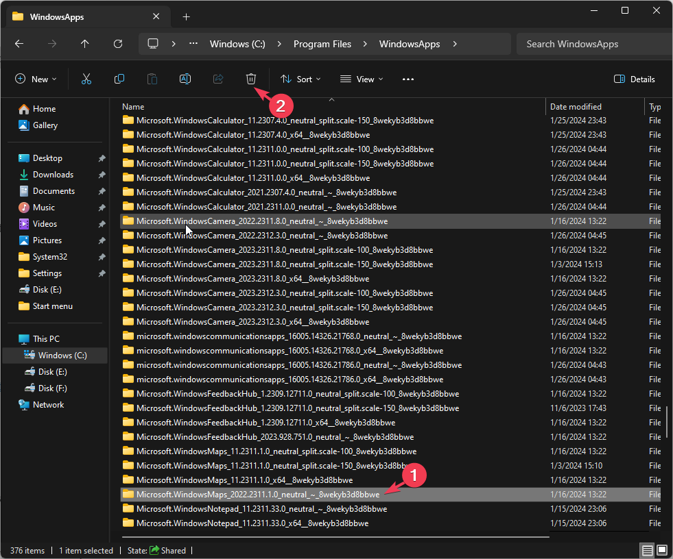 Удаление папки Windows Maps из WindowsApps