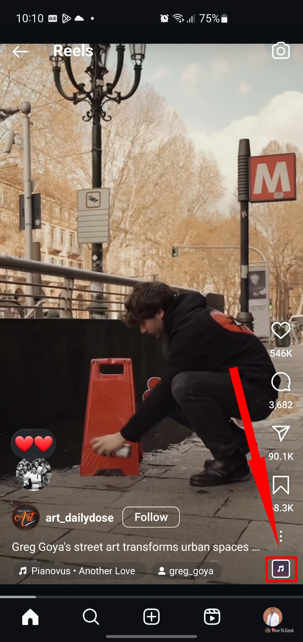 Иконка музыки на риле Instagram внизу экрана