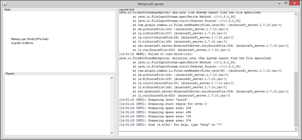 Графический интерфейс сервера Minecraft с панелями статистики