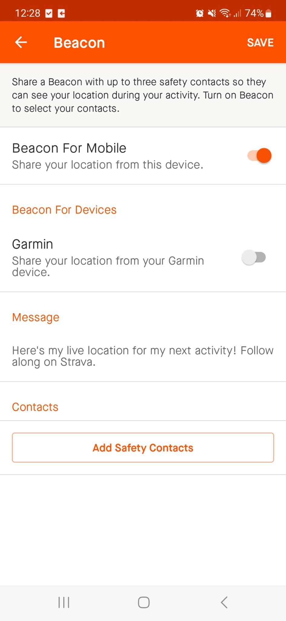 Включите Beacon в Strava