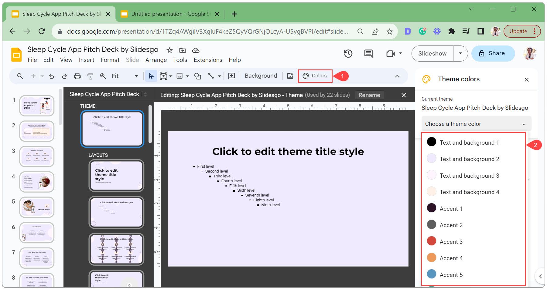 Изменение цветов темы в Google Slides