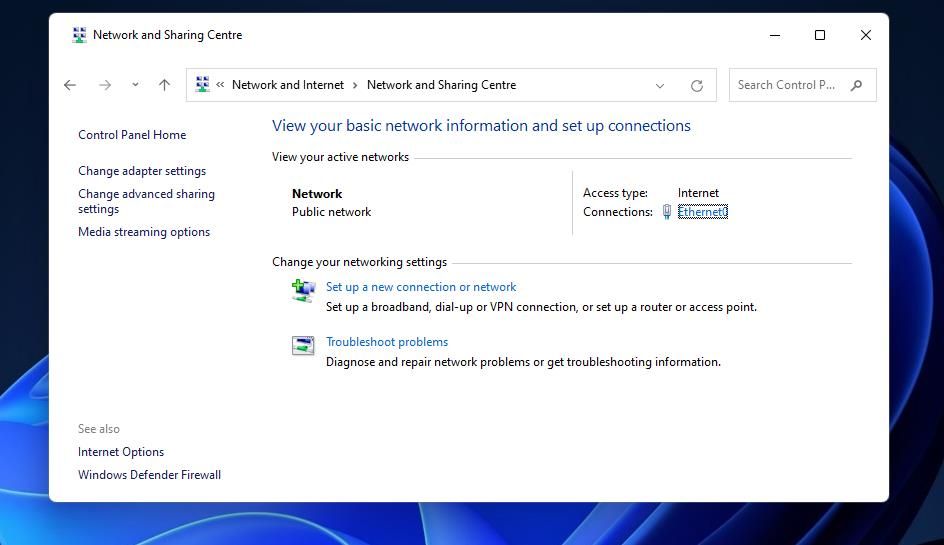 The Change adapter settings option