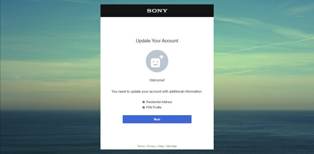 Согласие на обновление аккаунта PSN