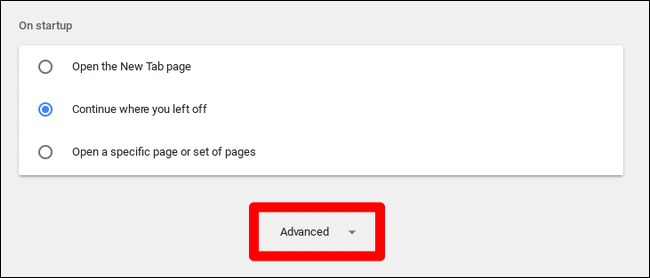 Раздел «Дополнительно» в настройках Chromebook