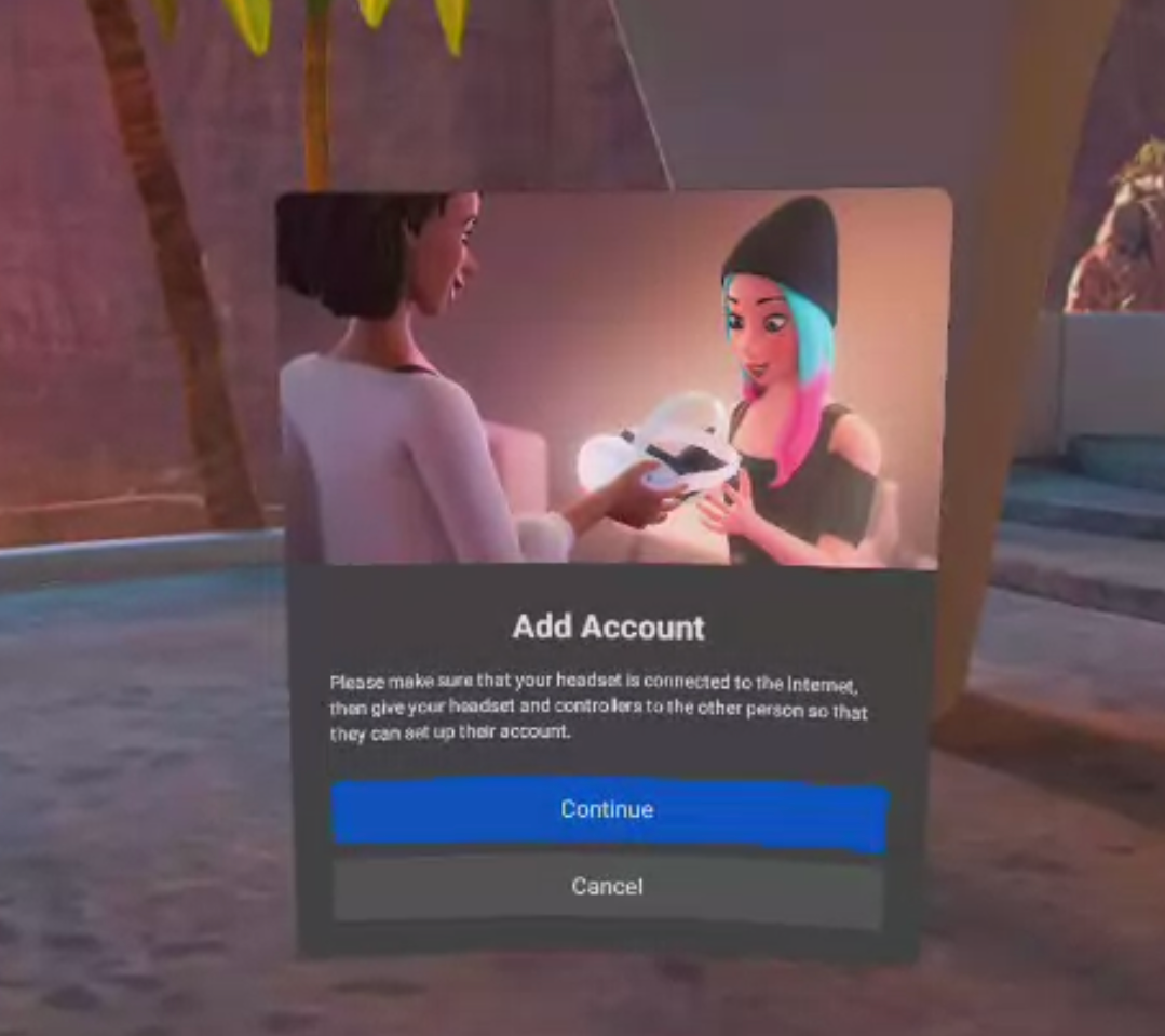 Экран начальной настройки нового пользователя в Oculus Quest (скриншот трансляции).