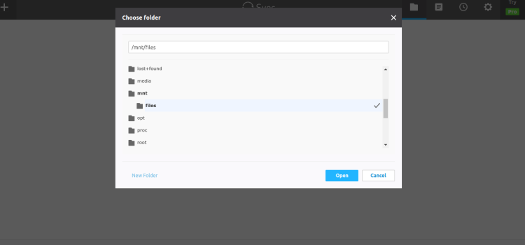 Выбор папки для синхронизации