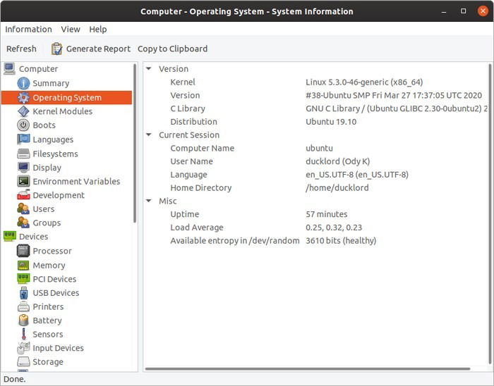 Скриншот: подробные сведения о системе