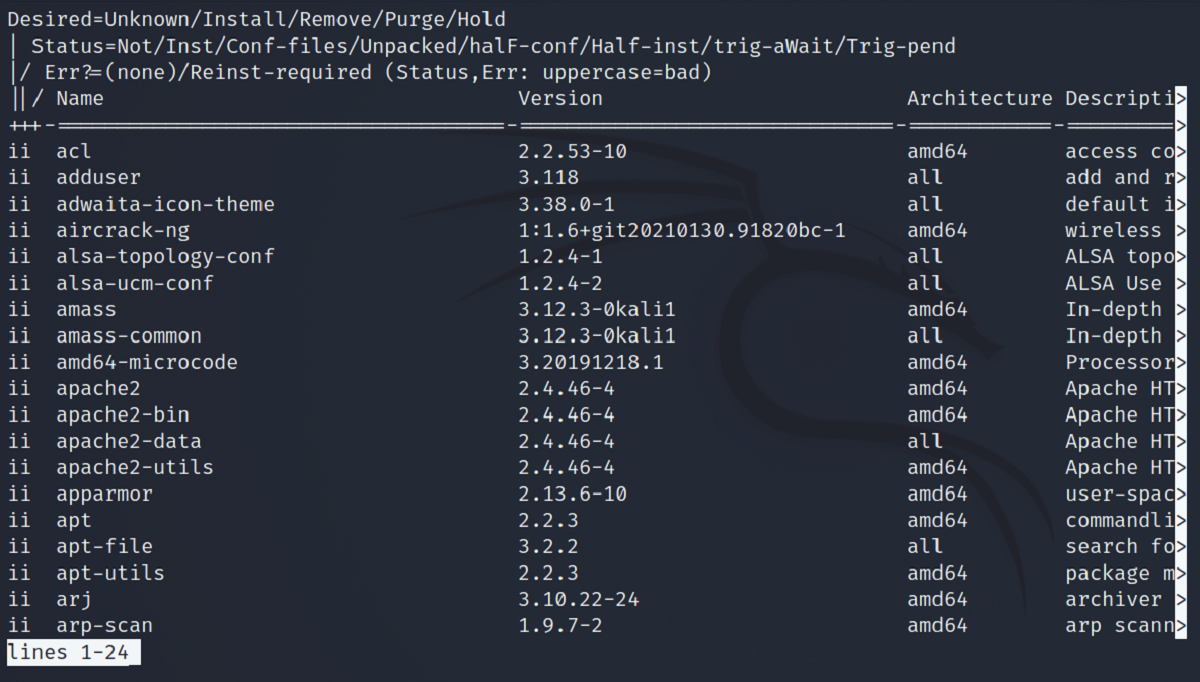 Вывод dpkg-query -l с табличным форматом
