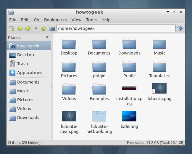 Окно файлового менеджера PCManFM