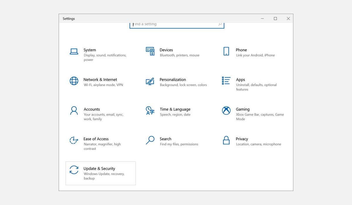 Экран Параметров Windows с разделом Обновление и безопасность