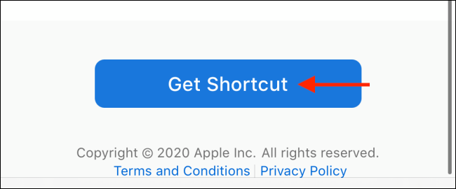 Нажмите Get Shortcut для загрузки ярлыка